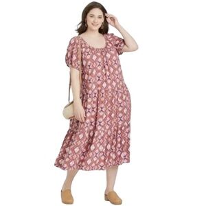 Knox Rose Women’s Tiered Bohemian Midi Dress Plus Size 1X Puff Sleeves Paisley